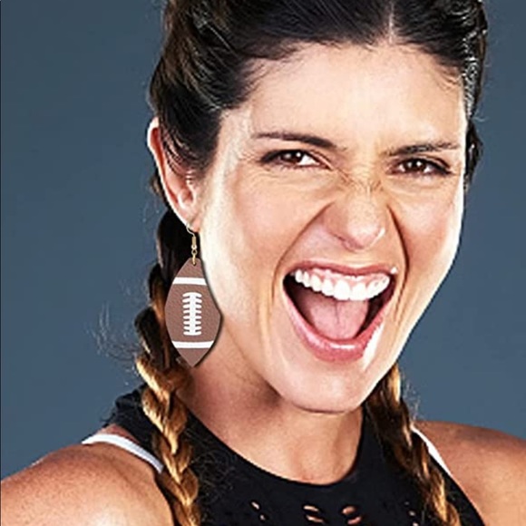 Faux Leather Dangling Football Earrings - Picture 4 of 8